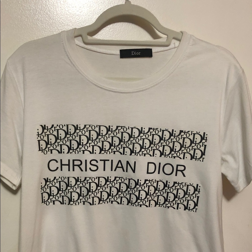 Dior White Crewneck Tee with Black Christian Dior Print